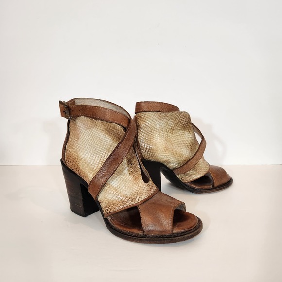 Freebird by Steven Shoes - FREEBIRD By STEVEN Rattle Brown Multi Strappy Textured Bootie/Sandal Womens 8
